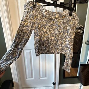 American Eagle Outfitters Floral Blouse in Blue and Yellow